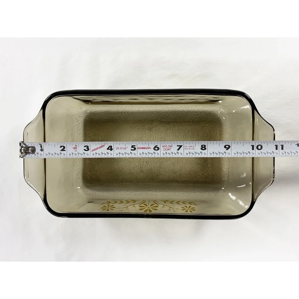 Vintage Glasbake Smoked Amber Glass Yellow Daisy Flower Loaf Pan‎ Casserole Dish
